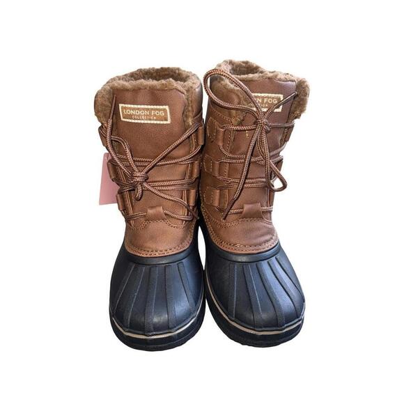 London Fog Girls Mid-Calf Snow Boot Size 1 Brown Faux Fur Waterproof - Picture 2 of 6
